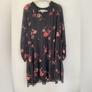 CeCe Floral Print Long Sleeve Babydoll Dress